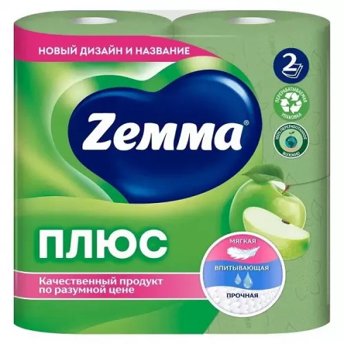 ZEMMA Плюс Туалетная бумага 2-сл 4 шт Яблоко (24) ZEMMA Плюс Туалетная бумага 2-сл 4 шт Яблоко (24)