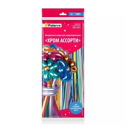PATERRA Воздушные шары для моделирования Хром ассорти 150 см 100 шт (10) 491-103 PATERRA Воздушные шары для моделирования Хром ассорти 150 см 100 шт (10) 491-103