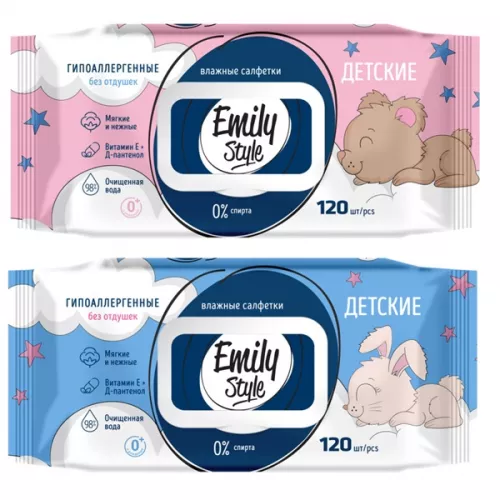 EMILY STYLE Влажные салфетки детские гипоаллергенные 120 шт (14) EMILY STYLE Влажные салфетки детские гипоаллергенные 120 шт (14)
