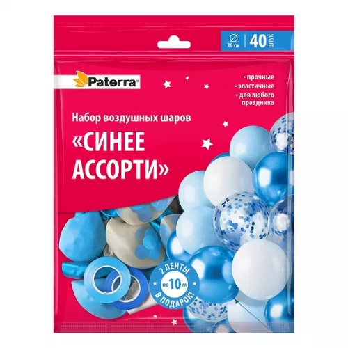 PATERRA Набор воздушных шаров Синее ассорти 40 шт (10) 491-097 PATERRA Набор воздушных шаров Синее ассорти 40 шт (10) 491-097