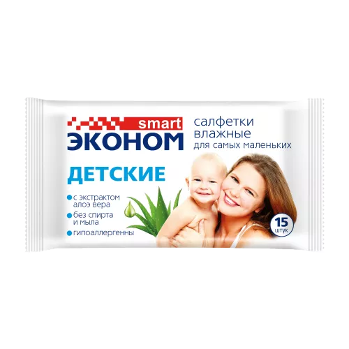 SMART ЭКОНОМ Влажные салфетки Детские с Алоэ 15 шт (108) 80839 SMART ЭКОНОМ Влажные салфетки Детские с Алоэ 15 шт (108) 80839